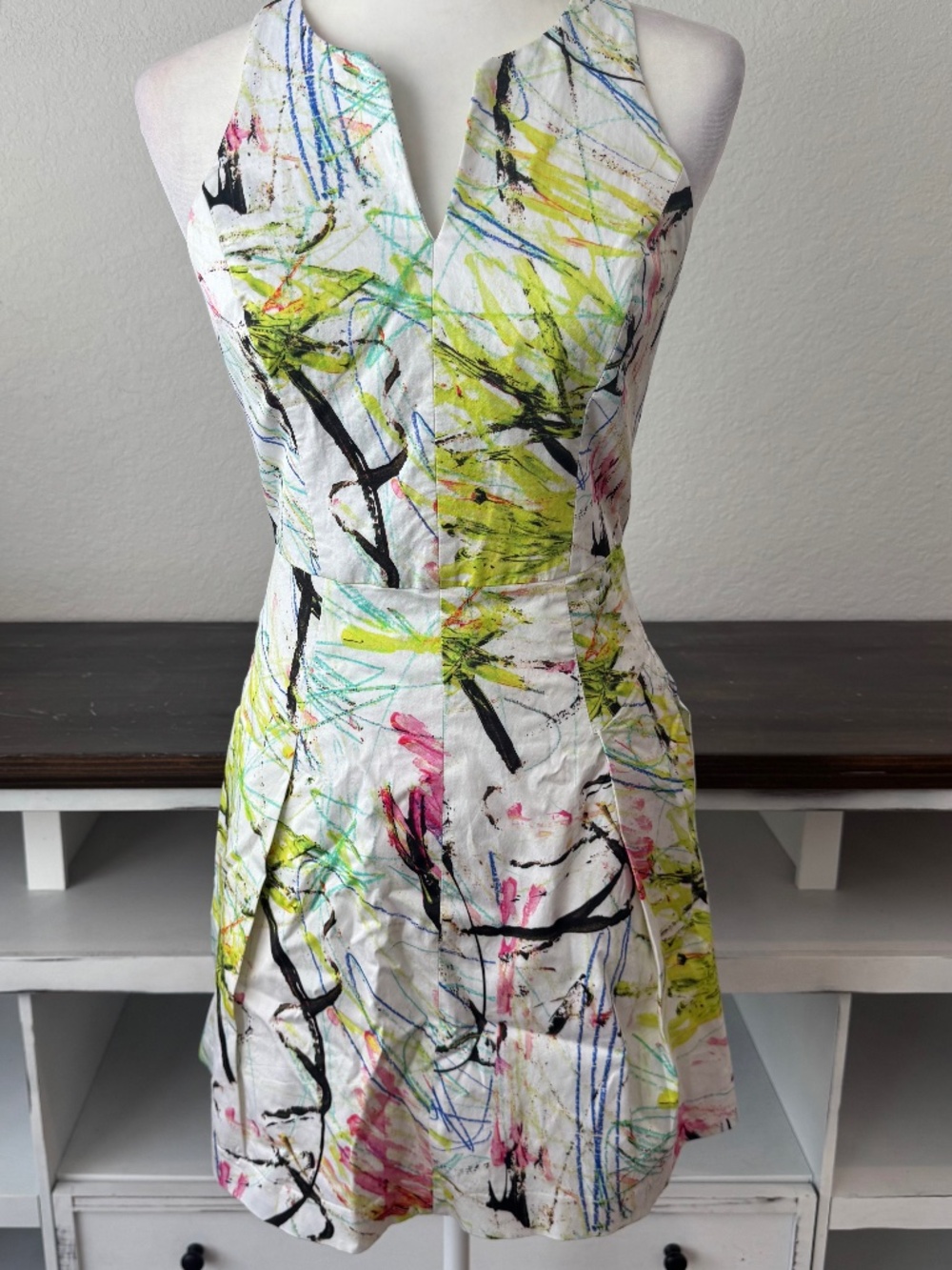 Milly Scribble Print Racerback Abstract Mini Dress Women's Size 4